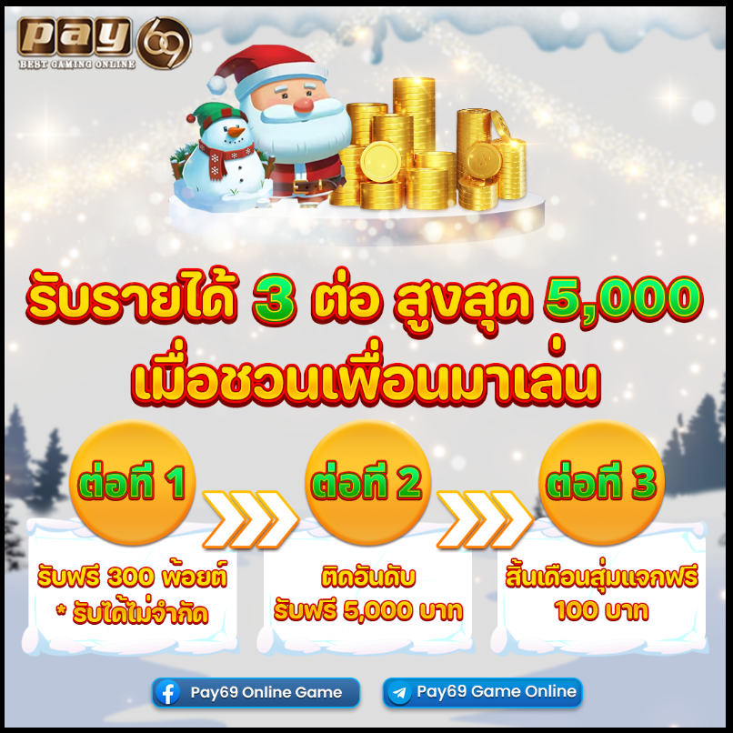 โปรคริสต์มาส PAY69 ชวนเพื่อนรับ 300 พ้อยต์